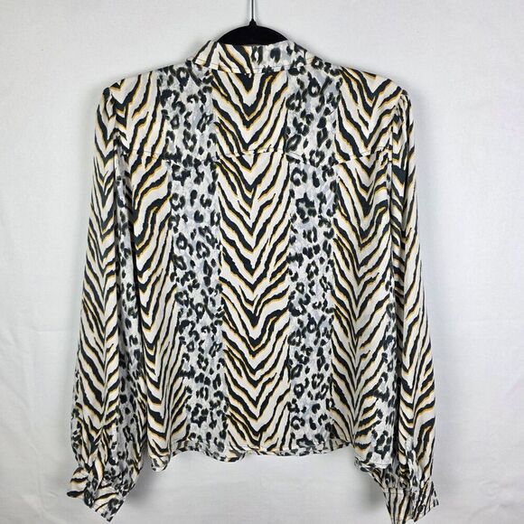 Anthropologie Current Air Mixed Animal Print Long Sleeve Popover Top Size Large - Picture 2 of 6